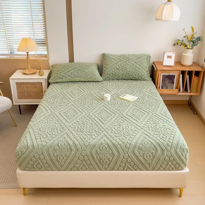 Floral Fitted Sheet with 3D Embroidery and Non Slip Deep Pockets