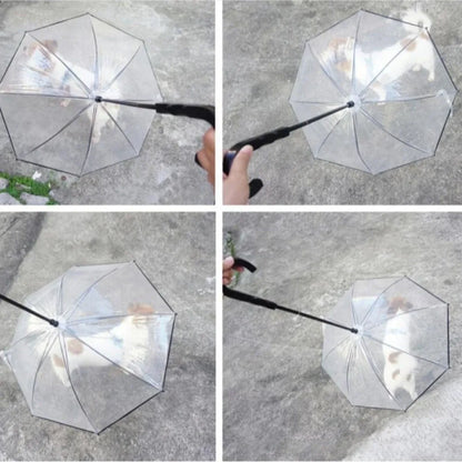 Detachable Clear Pet Dog Umbrellas C-Shape Handle with Leash Doggy Poncho Adjustable Rainproof Raincoat for Dogs Pet Supplies