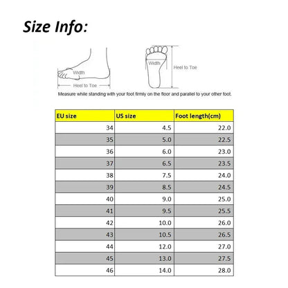 Size chart with yellow header showing foot measurements for strappy stiletto heels to ensure a cushioned, secure fit.