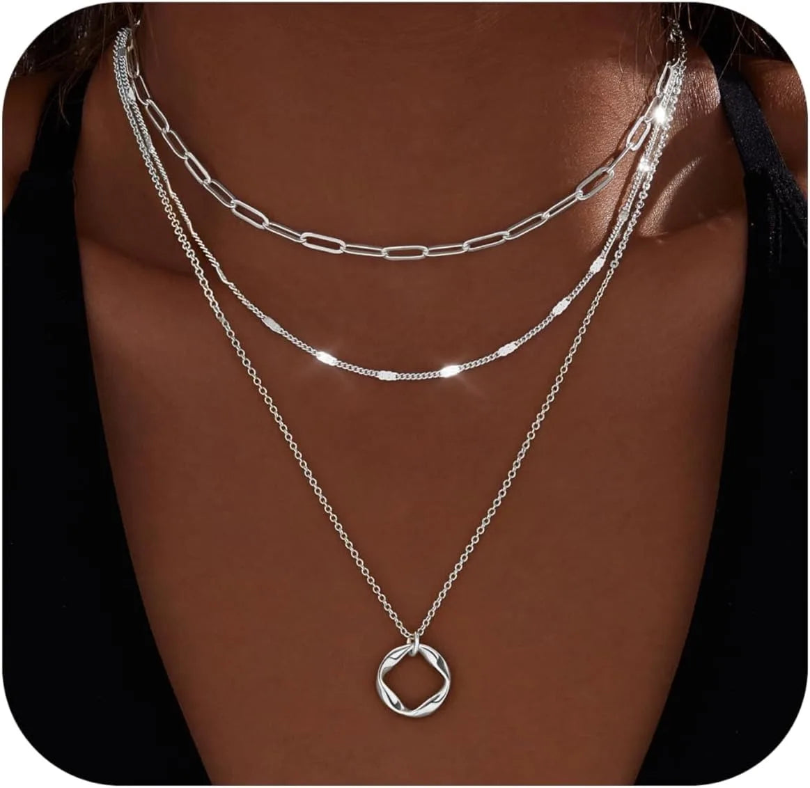 Layered Gold Necklaces Set - 14K Gold Plated Stackable Chain Choker Necklace