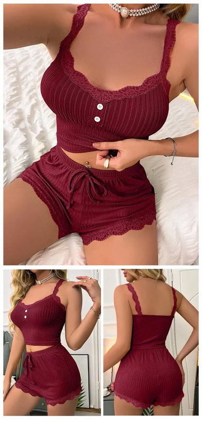 Breathable Pajama Set Sleeveless Top and Shorts for Warm Nights