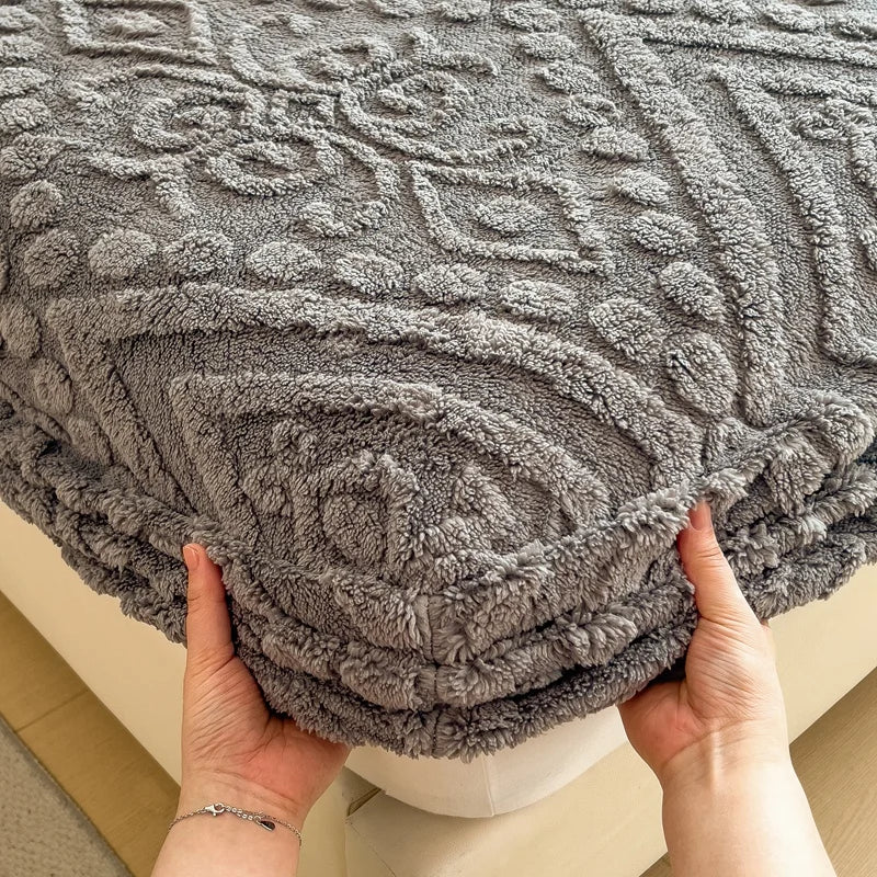 Floral Fitted Sheet with 3D Embroidery and Non Slip Deep Pockets