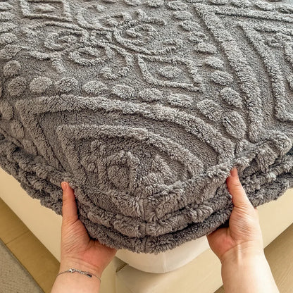 Floral Fitted Sheet with 3D Embroidery and Non Slip Deep Pockets