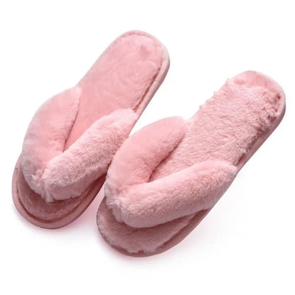 1 Pair Plush Women Slippers Thicken Furry Soft Warm Practical Winter Thermal Flip Flops for Home Indoor