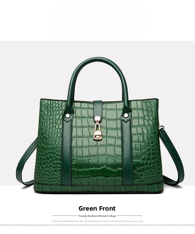 Crocodile-pattern handbag set with shoulder bags