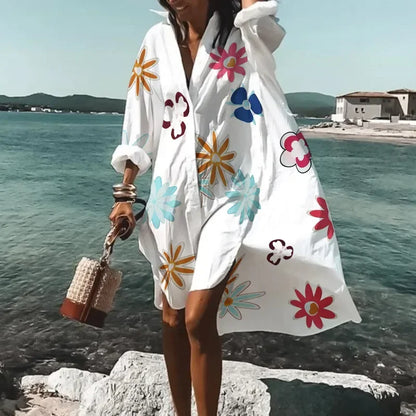 Women's Boho V-Neck Beach Cover-Up with Long Sleeves