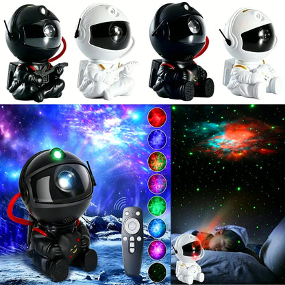 Black and white astronaut LED ceiling lamp with remote control for bedroom galaxy night light projection.