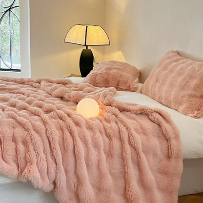 Luxury Faux Fur Rabbit Fur Thickened Blanket, Winter Soft Blanket Throw for Home Bed Sofa Cover 100X150cm 150X200cm 200X230cm