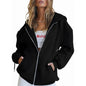 Women's Cotton Blend Hooded Sweatshirt With Zipper And Drawstring Pocket Long Sleeve