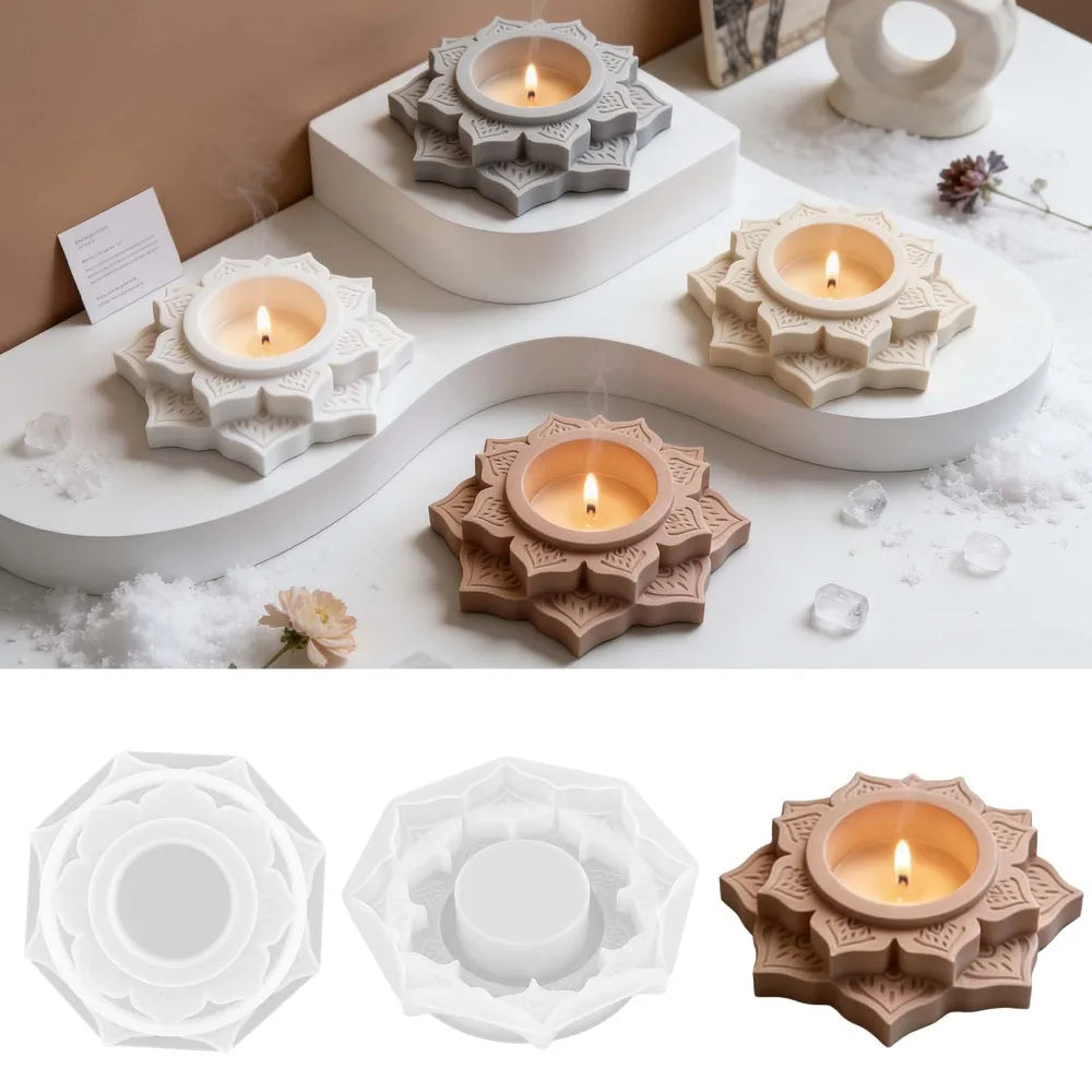 Lotus-shaped candle holder with sculptural floral detail