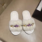 Embellished Crystal Chain Slippers with Winter Warmth Anti Slip Grip