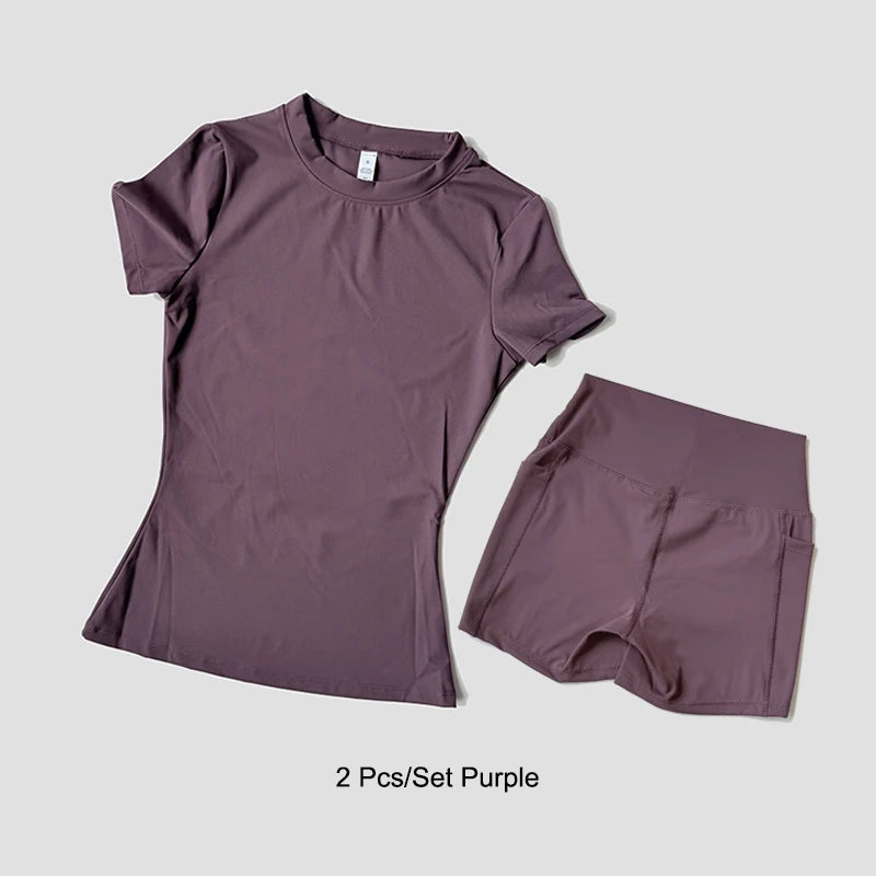 Women Yoga Set Gym Sportswear Sport Top High Waist Shorts Suit Fitness Workout Butt Lifting REVOLUTION SETS