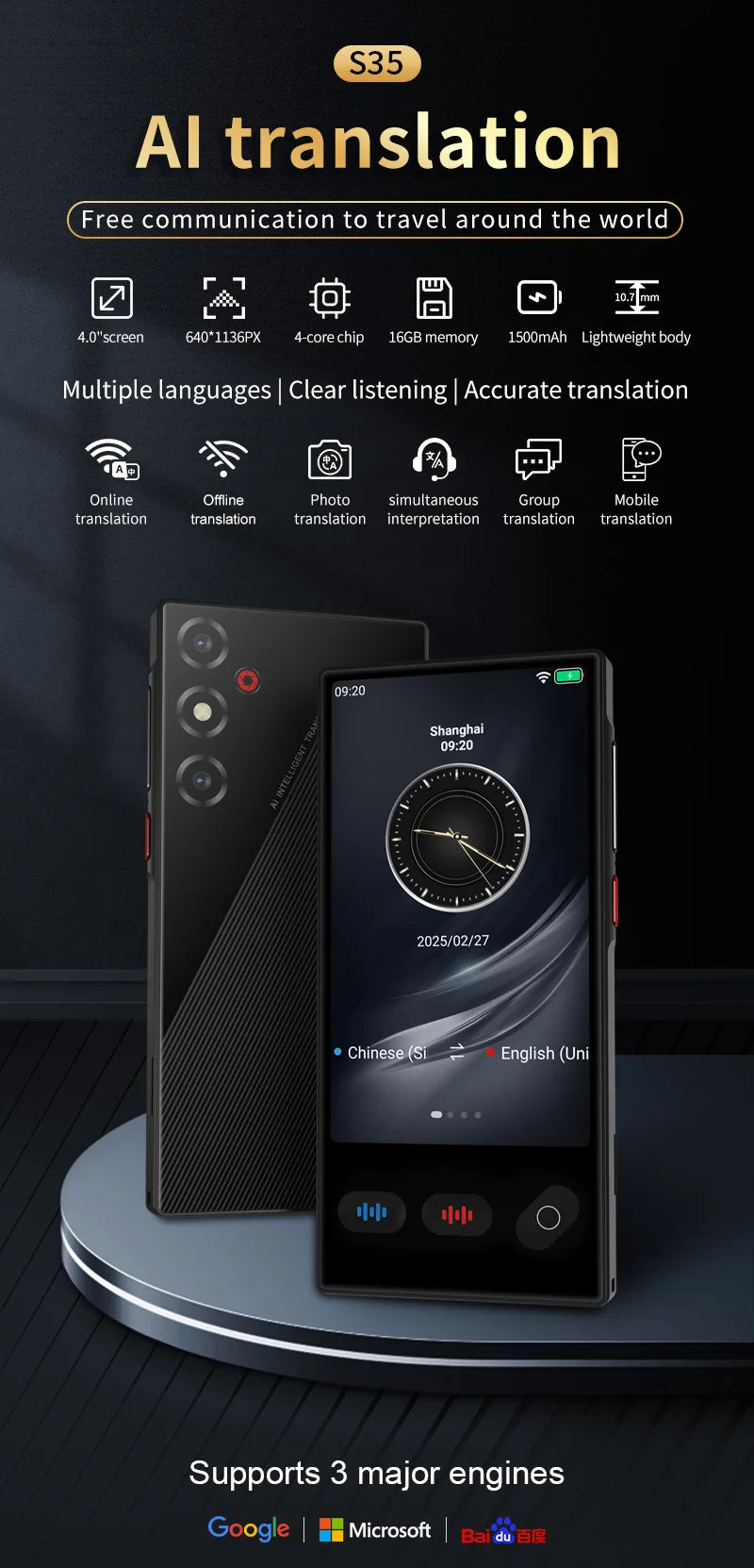 Portable Real Time Voice Translator For Travel 12 Offline Languages