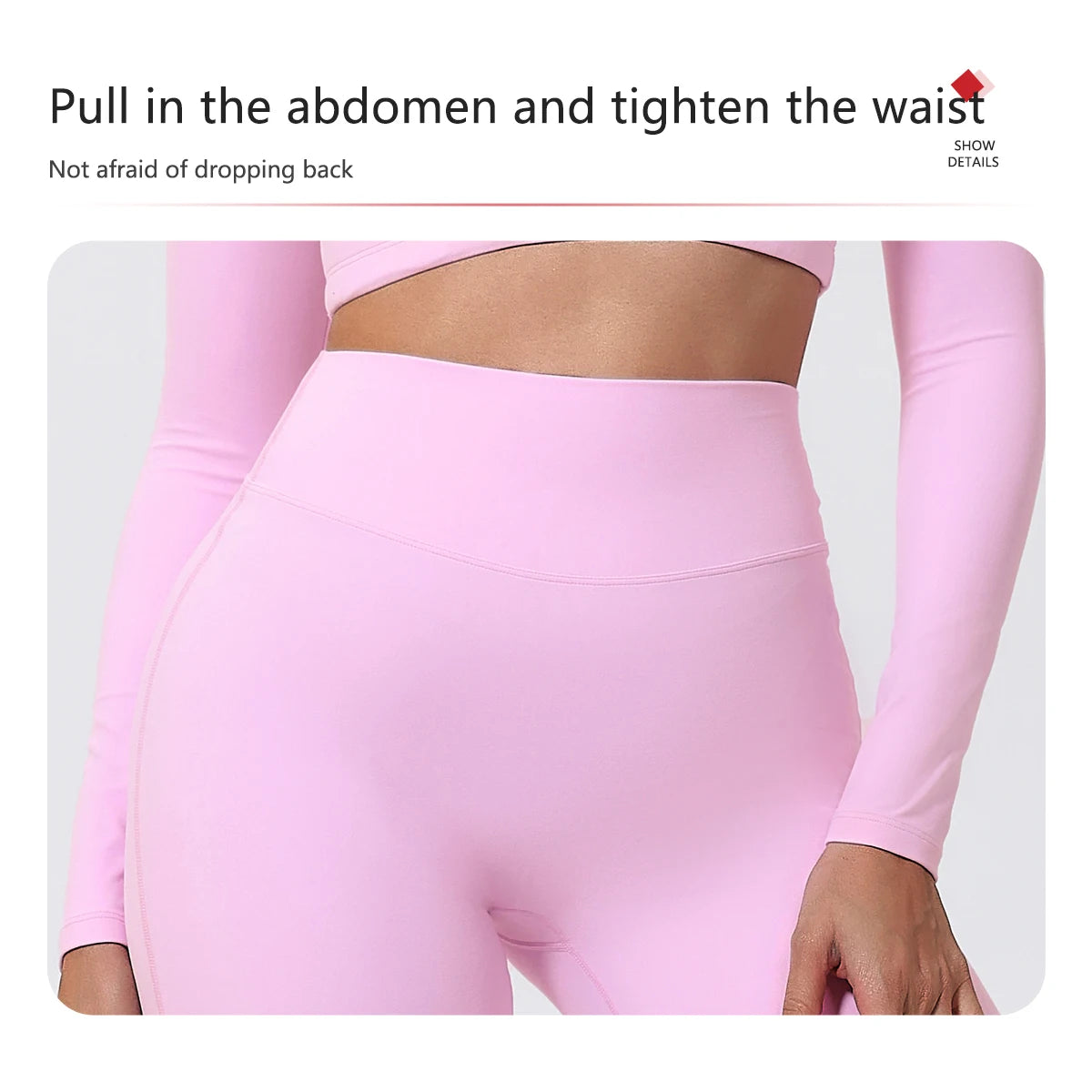 Light pink high waist sculpting leggings in a seamless knit for workouts.