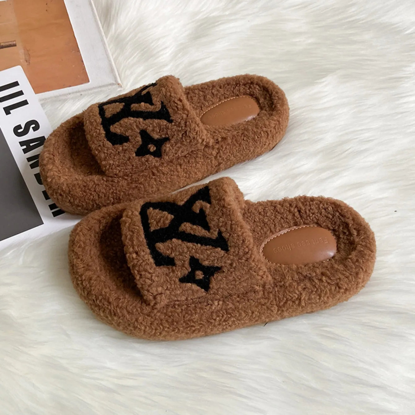 Platform Slippers Corduroy Non-Slip Slip-On Cushioned Insole For Women Beach Wear