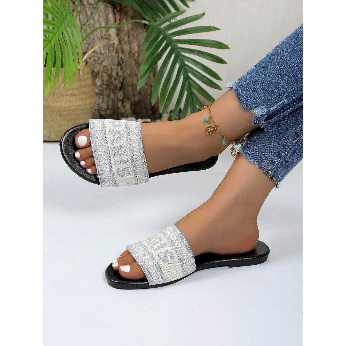 Water-Resistant Beach Slides With Cushioned Insole And Non-Slip Sole