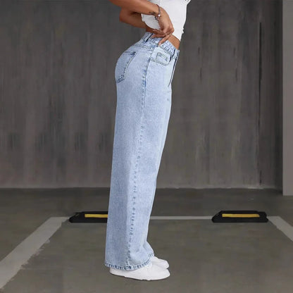Stretchy Denim Wide Leg Pants with Pockets and Subtle Distressing for Everyday Ease