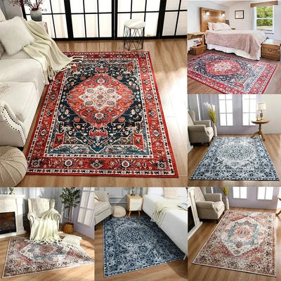 Retro Rug for Living Room and Bedroom Decor with Large Area Coverage and Handcrafted Design
