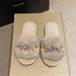 Embellished Crystal Chain Slippers with Winter Warmth Anti Slip Grip