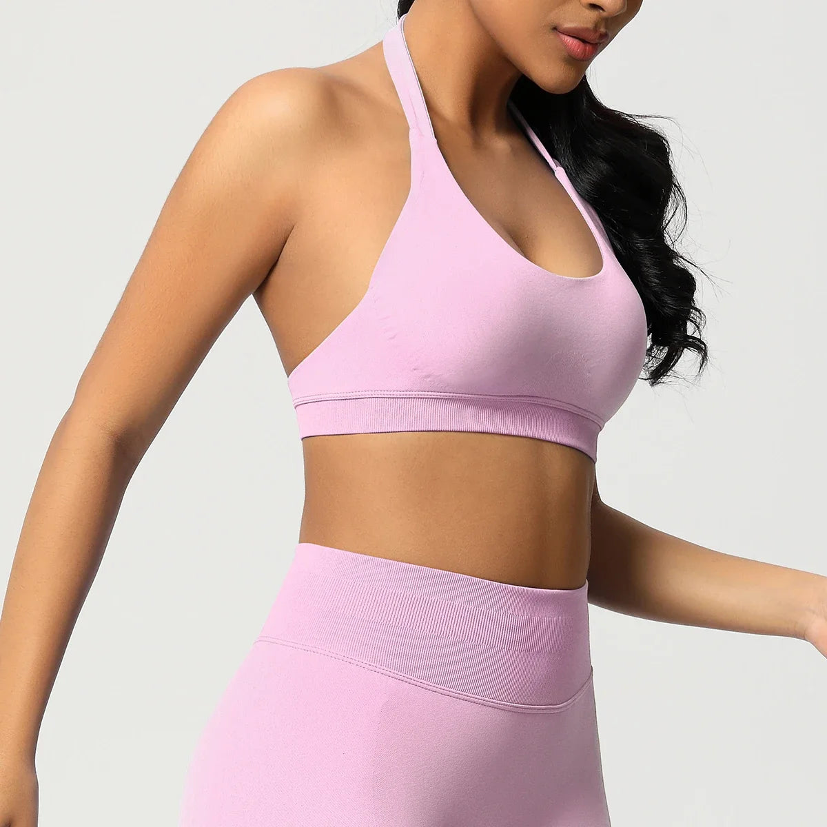 Women’s Seamless Halter Backless Push-Up Sports Bra Cotton-Poly For Gym Running