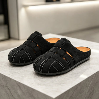 Men's woven closed-toe mule slippers with padded insole