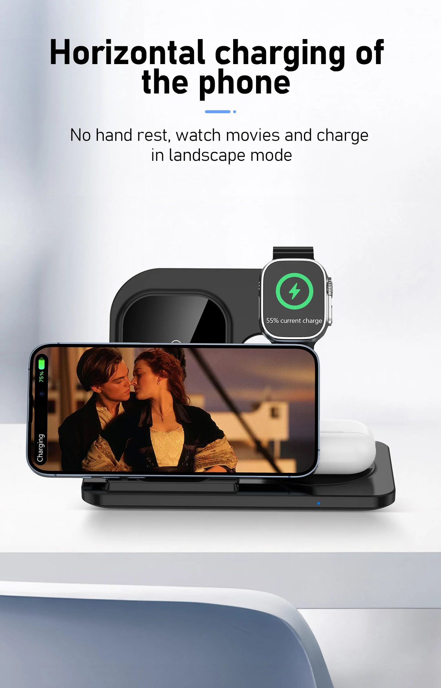 Foldable Wireless Dock for Smartphones and Earbuds 3-in-1