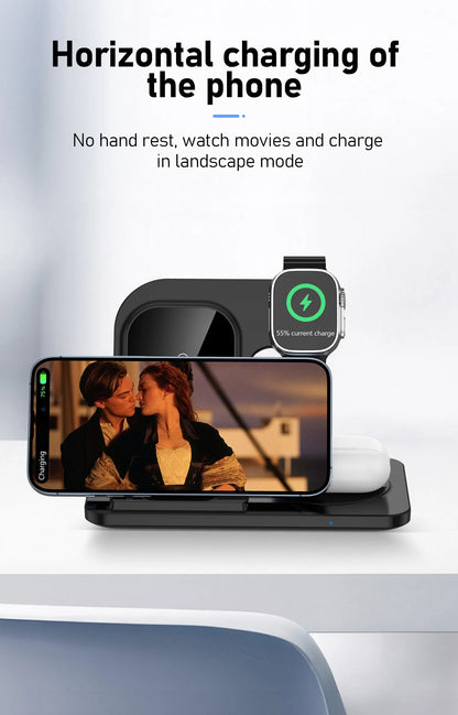Foldable Wireless Dock for Smartphones and Earbuds 3-in-1