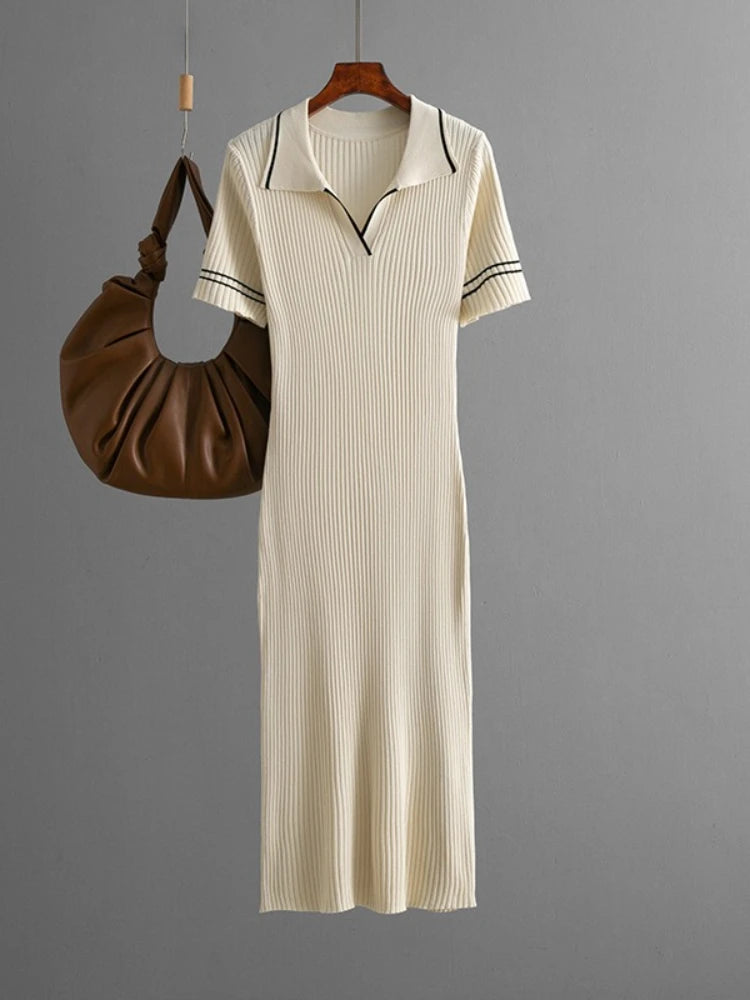 Polo-Neck Dress Knee-Length Office to Casual Wear Breathable