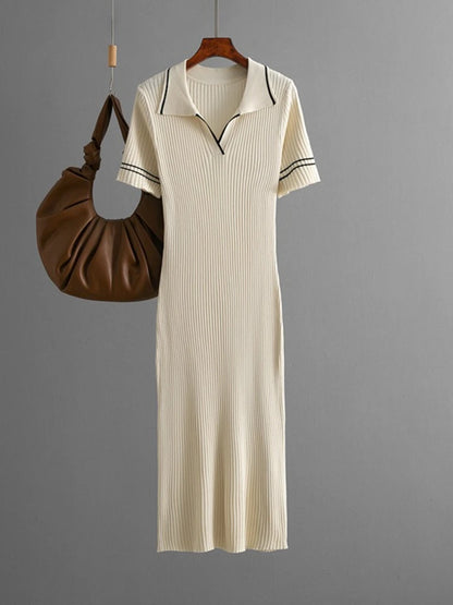 Polo-Neck Dress Knee-Length Office to Casual Wear Breathable