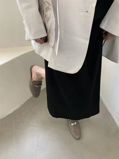 2025 Summer Autumn New Women's Leather Comfortable Slip On Slippers Daily Metal Decoration Casual Outside Mules Female Sandals