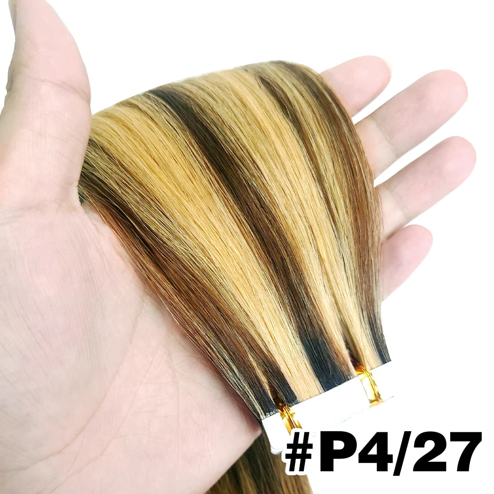 Straight Hair Extensions with Tape In Remy Hair Skin Weft
