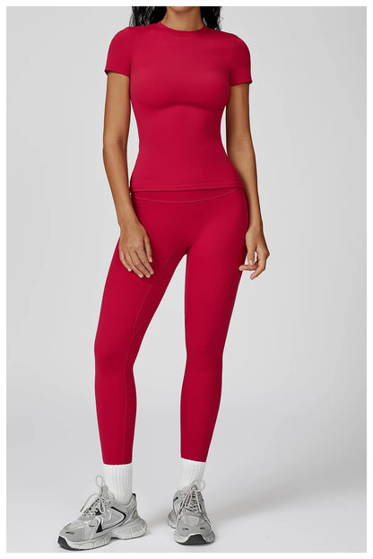 Women Yoga Set 2PCS Workout Set Sportswear Gym Clothing Fitness Long Sleeve High Waist Leggings Cycling Shorts WORKOUT REVOLUTION