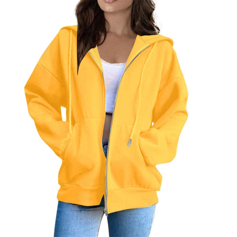 Women's Hoodie With Zip Front Long Sleeves for casual wear