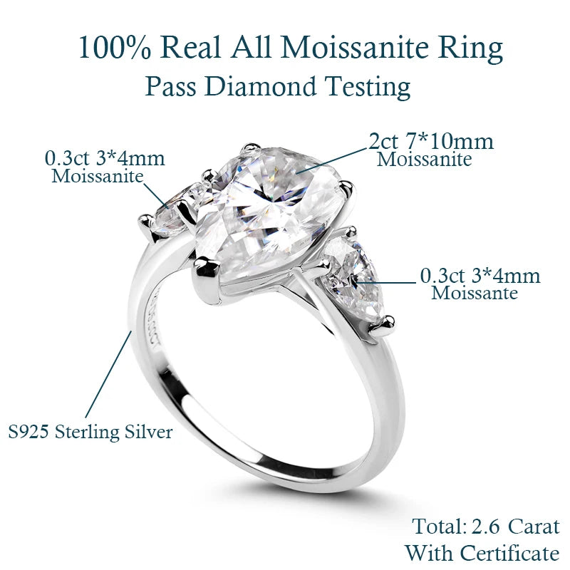 Pear-Cut Ring with Moissanite Center Stone GRA Certification D Color VVS1 for Engagement