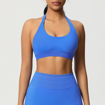 Women’s Seamless Halter Backless Push-Up Sports Bra Cotton-Poly For Gym Running