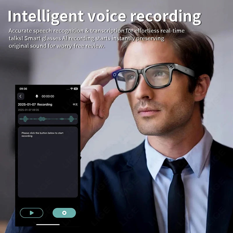 Smart Glasses  Recording Videos AI Photo Recognition Answer Translation 260mAh Large Battery IP65 Waterproof Bluetooth Glasses