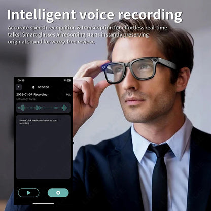 Smart Glasses  Recording Videos AI Photo Recognition Answer Translation 260mAh Large Battery IP65 Waterproof Bluetooth Glasses