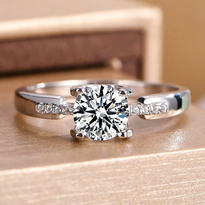 Brilliant Ring with Cubic Zirconia 6.5mm Stone Silver Plated Band
