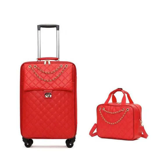 20"24"28" INCH Women Leather Trolley Rolling Luggage Check In Cabin Spinner Suitcase On Wheels