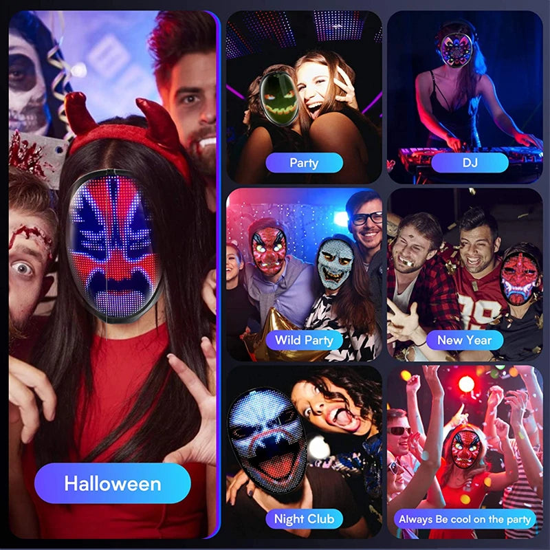 LED Mask Gesture Sensing RGB Full Color Variable Face DIY Photo Animated Editing Maske Halloween Gift For Party Rave