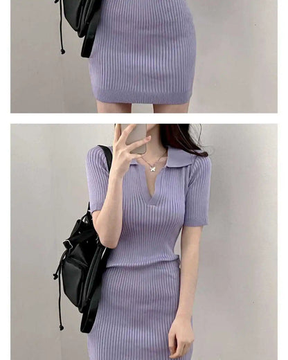 Breathable Dress with V-Neck and Empire Waist Knee Length for Effortless Daytime Style