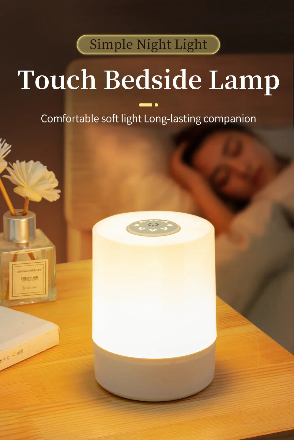 Touch bedside lamp with remote control and three light modes