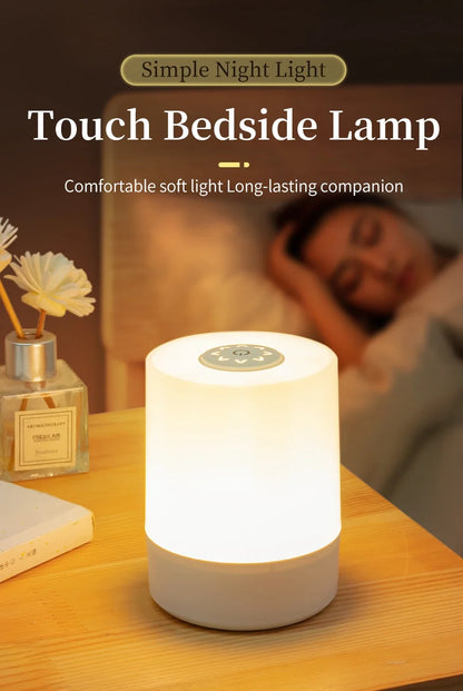 Touch bedside lamp with remote control and three light modes