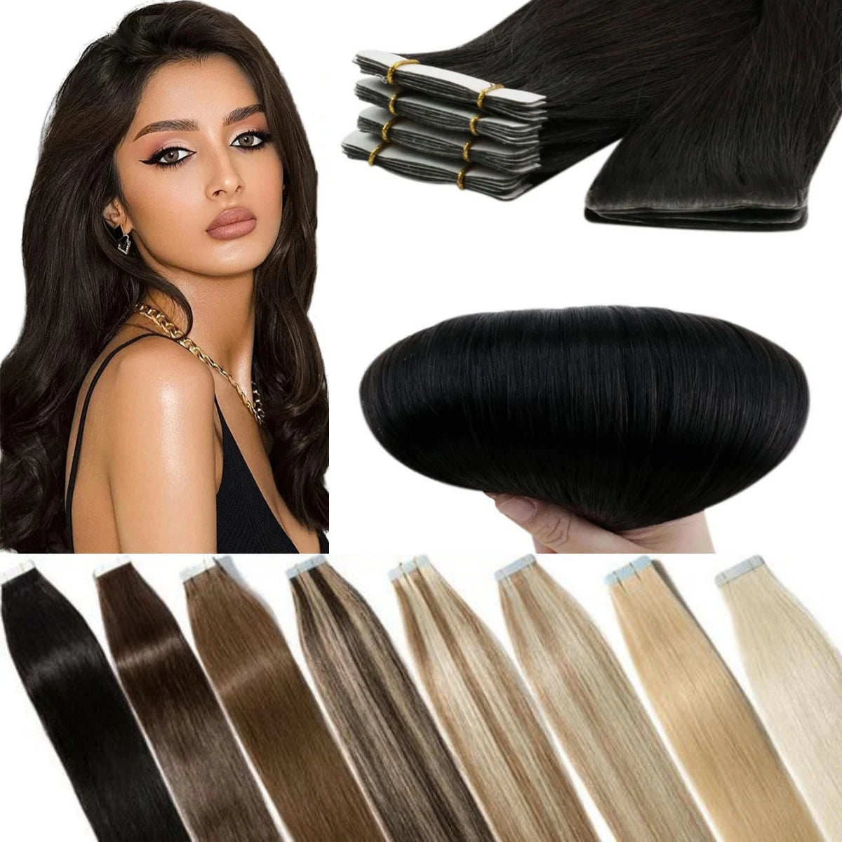 Straight Hair Extensions with Tape In Remy Hair Skin Weft