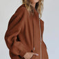 Women's Cotton Blend Hooded Sweatshirt With Zipper And Drawstring Pocket Long Sleeve
