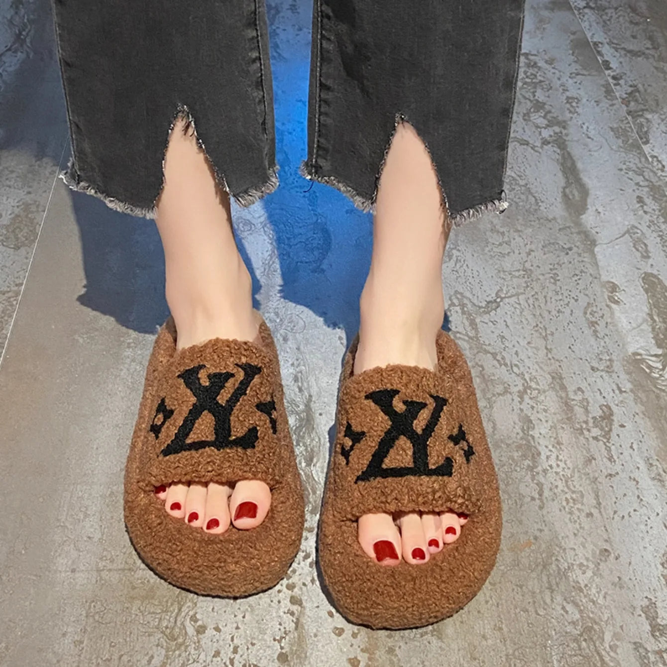 Platform Slippers Corduroy Non-Slip Slip-On Cushioned Insole For Women Beach Wear
