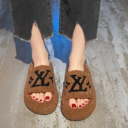 Platform Slippers Corduroy Non-Slip Slip-On Cushioned Insole For Women Beach Wear
