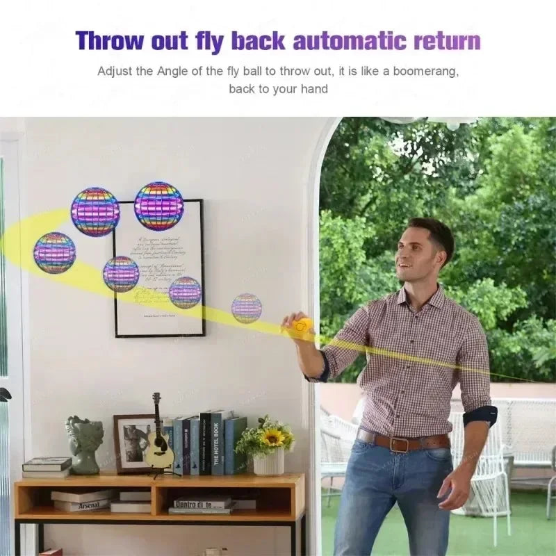 LED Flying Ball Boomerang Toy Hovering Light Up Orb for Nighttime Play