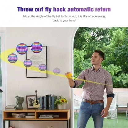 LED Flying Ball Boomerang Toy Hovering Light Up Orb for Nighttime Play