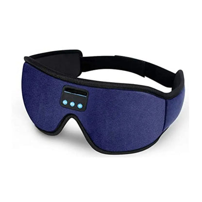 Blue wireless sleep eye mask with built-in control panel, soft fabric, and black trim.